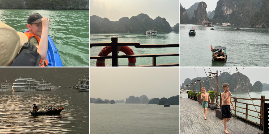 Das Wasser ist ruhig mit Felsen im Hintergrund