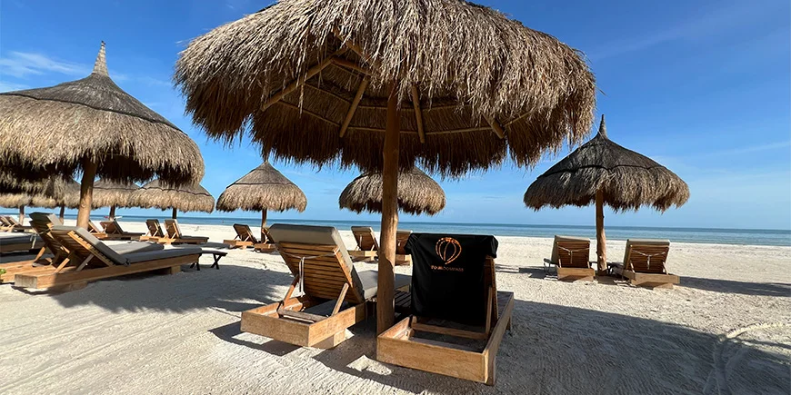 TourCompass-T-Shirt auf einem Strandkorb auf Isla Holbox